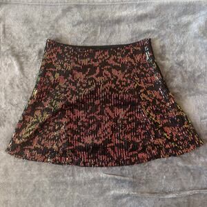 LOFT Rainbow Sequin Flared Mini Skirt Holiday Party Sparkle